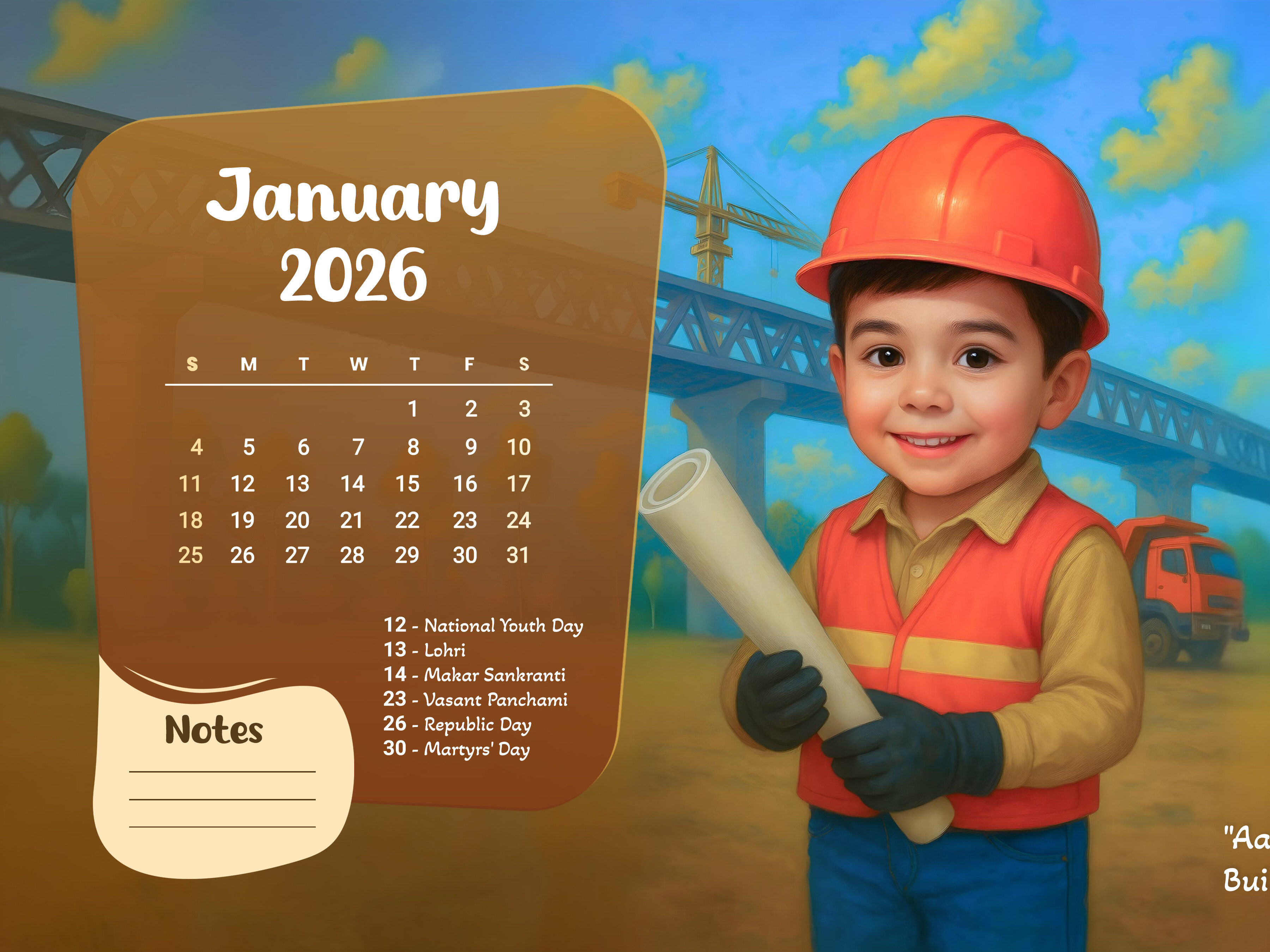 Calendar for Boy 2026